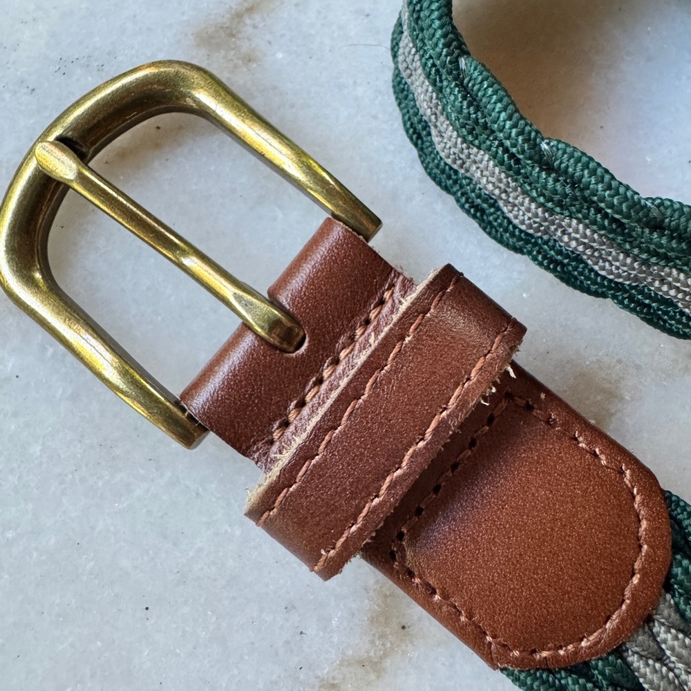 J. Crew Brown Leather and Green Woven Belt